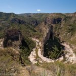 The Double Horseshoe. Two pillars of rock carved out by the Urique River flowing between them.