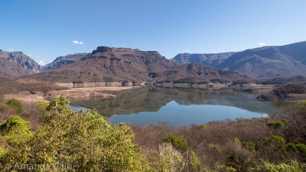 Lakes and mountain scenery as the Chepe train heads into Copper Canyon.