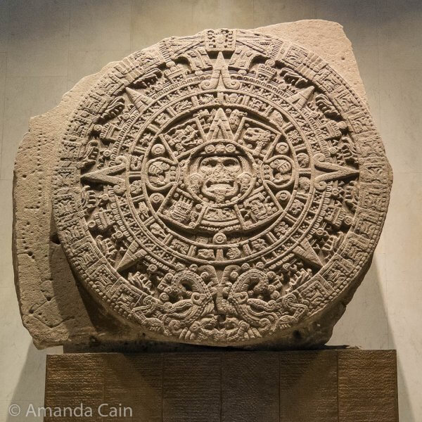 The Aztec Calendar Stone, one of the most famous Aztec carvings.