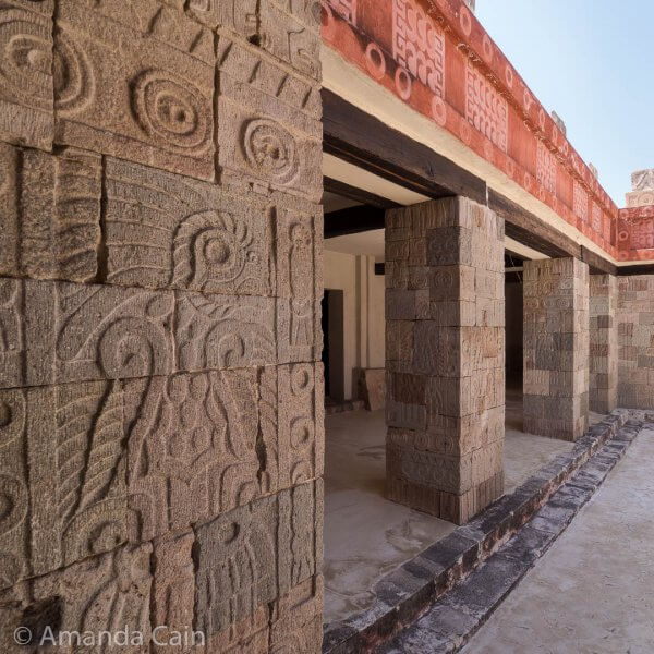 Owls carved into the pillars of the Palace of Quetzalpapalotl in Teotihuacan.