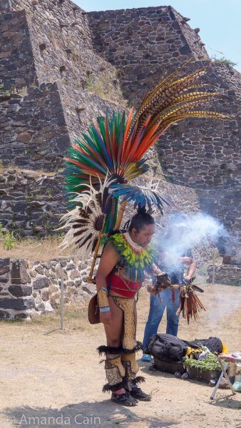 A shaman performs a cleansing ceremony in Tula ruins for the spring equinox.