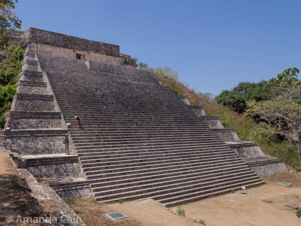 The Great Pyramid of Uxmal. The climb is pretty difficult in the middle of a 42°C day.