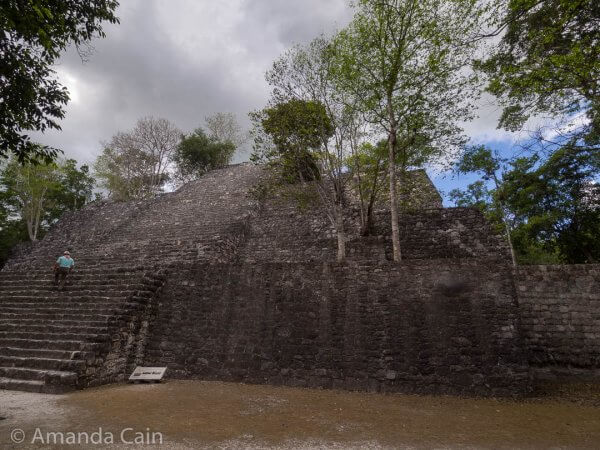 One of the "smaller" pyramids at Calakmul. From the top of here you can see the two big pyramids sticking up out of the jungle.